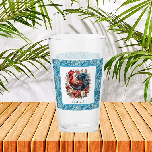 Schattige Land haan voeg naam toe Glas