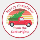 Schattige Land Kerst Rode Vrachtwagen Custom Gift Ronde Sticker (Voorkant)