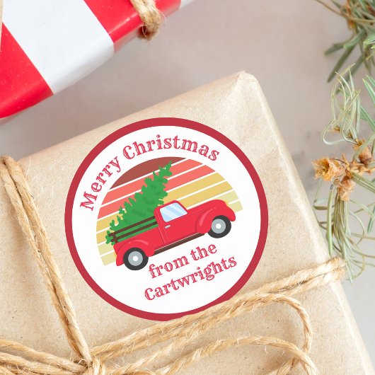 Schattige Land Kerst Rode Vrachtwagen Custom Gift Ronde Sticker