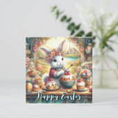 Schattige land keuken paashaas feestdagenkaart (Staand voorkant)