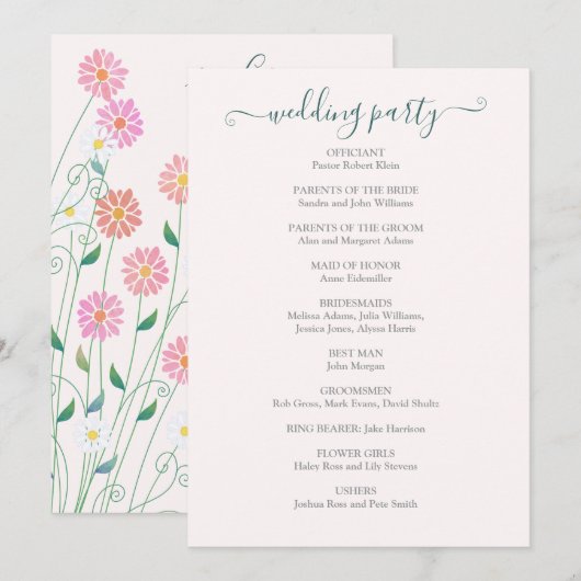 Schattige land madeliefjes bruiloft programma programmakaart (Voorkant / Achterkant)