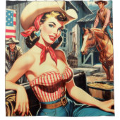 Schattige Land Meisje Pin-up Douchegordijn (Voorkant)
