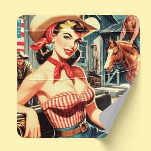 Schattige  Land Meisje Pin-up Vierkante Sticker
