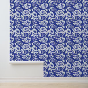 Schattige Land Paisley patroon blauw wit Behang