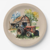 Schattige Land schuur en tractor partij Papieren Bordje (Voorkant)