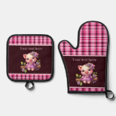 Schattige Land varkensliefhebbers tekst toevoegen Ovenwant & Pannenlap Set (Voorkant)