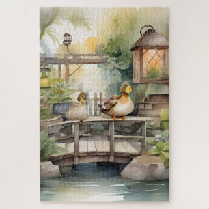 Schattige Land Waterverf Eenden op een Brug Legpuzzel