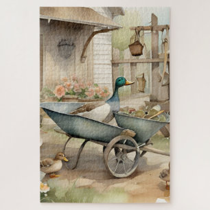 Schattige Land Waterverfeend in een kruiwagen Legpuzzel