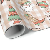 Schattige Land Western Cowboy Gingham Kerst Cadeaupapier (Rol Hoek)