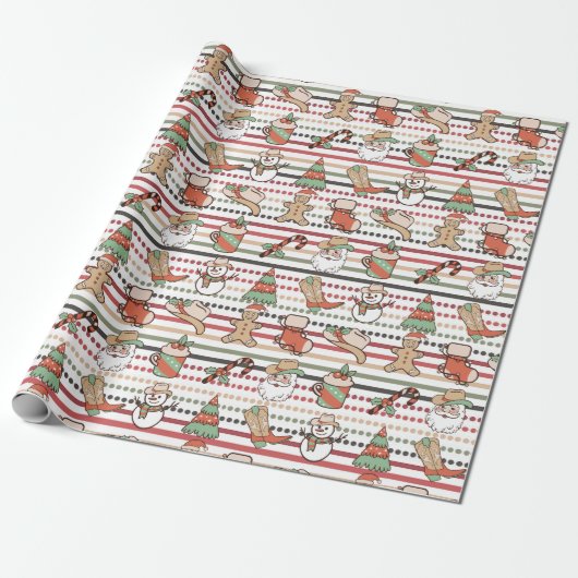 Schattige Land Western Cowboy Stripes Dot Christma Cadeaupapier (Uitgerold)