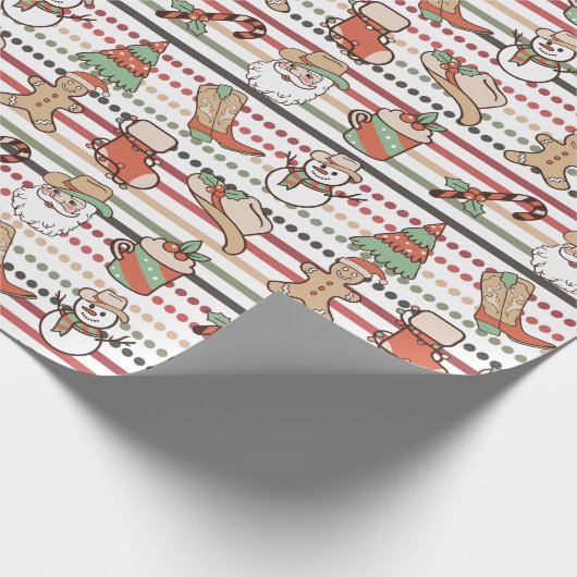 Schattige Land Western Cowboy Stripes Dot Christma Cadeaupapier (Hoek)