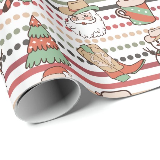 Schattige Land Western Cowboy Stripes Dot Christma Cadeaupapier (Rol Hoek)
