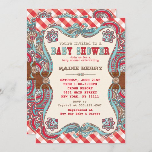 Schattige Land Westerne Baby Douche Uitnodigingen (Voorkant / Achterkant)