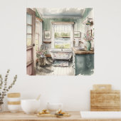 schattige landbadkamerliefhebbers poster (Keuken)