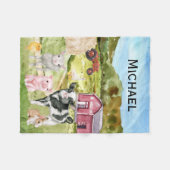 Schattige landbouwhuisdieren Waterverf Barn Monogr Fleece Deken (Voorkant (Horizontaal))