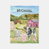 Schattige landbouwhuisdieren Waterverf Barn Monogr Fleece Deken (Voorkant)