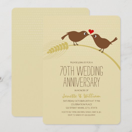 Schattige Landelijke Liefdes Vogels 70ste Huwelijk Kaart (Voorkant / Achterkant)