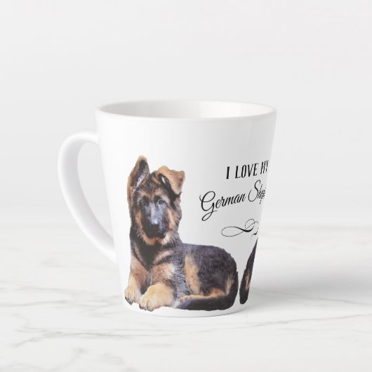 Schattige lange-termijnblaasjespapuppy latte mok (Linkerhoek)