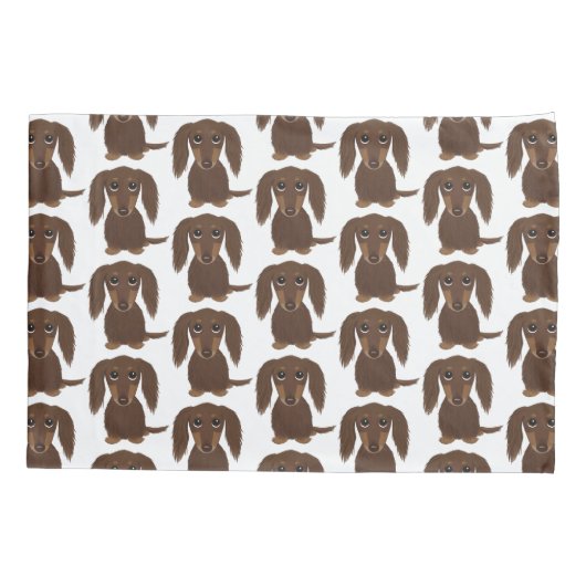 Schattige langharig chocoladebruin teckelpatroon kussensloop (Achterkant)