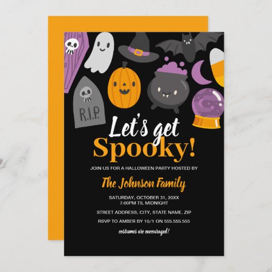 Schattige Laten we spooky Halloween feest Kaart (Voorkant / Achterkant)