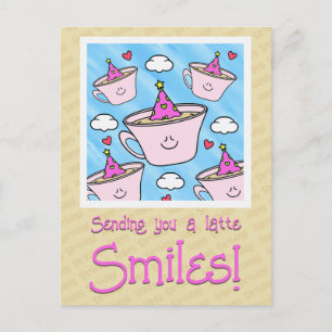 Schattige Latte Smiles Koffieliefhebber Happy Birt Briefkaart