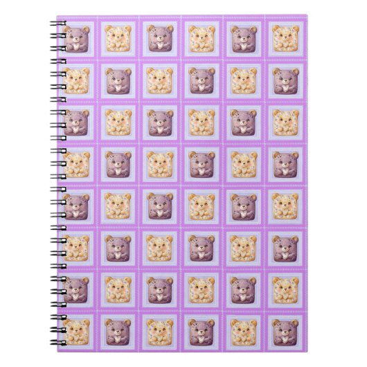 Schattige lavendel-blauwe-beerpatchworkcookiebeer notitieboek (Voorkant)