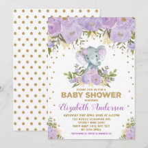 Schattige Lavendel Goud Bloemen Olifant Baby showe