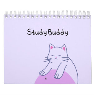 Schattige Lavendel Kat “Studeer Buddy" Kawaii Past Kalender