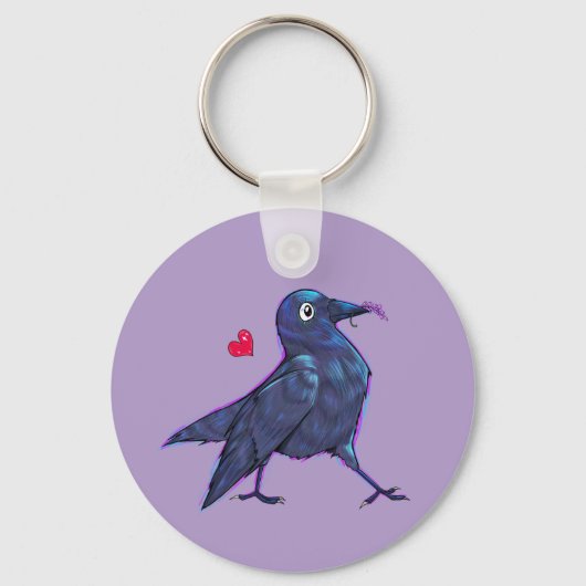 Schattige Lavendel Kraai Sleutelhanger (Voorkant)
