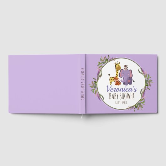 Schattige Lavendel Oerwoud Safari Dier Baby shower Gastenboek (Volledig)