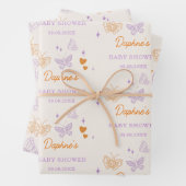 Schattige Lavendel & Oranje Vlinder Baby shower Inpakpapier Vel (In situ)