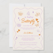 Schattige Lavendel & Oranje Vlinder Baby shower Kaart (Voorkant)