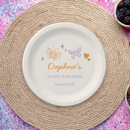 Schattige Lavendel & Oranje Vlinder Baby shower Papieren Bordje