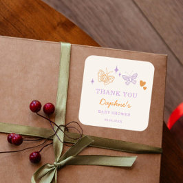 Schattige Lavendel & Oranje Vlinder Baby shower Vierkante Sticker