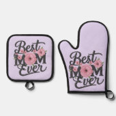 Schattige Lavendel Paarse Beste Mam Ooit Ovenwant & Pannenlap Set (Voorkant)