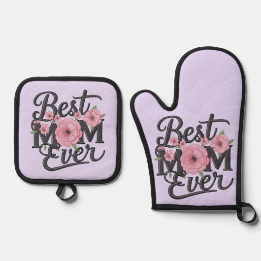 Schattige Lavendel Paarse Beste Mam Ooit Ovenwant & Pannenlap Set (Voorkant)