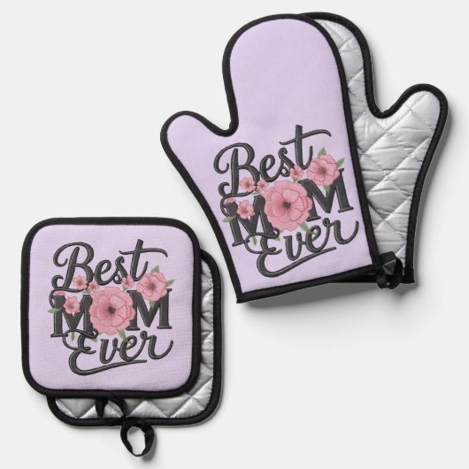 Schattige Lavendel Paarse Beste Mam Ooit Ovenwant & Pannenlap Set (Voorkant / Achterkant)