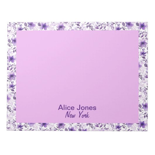 Schattige lavendelpatroon waterverf bloem notitieblok (Voorkant)