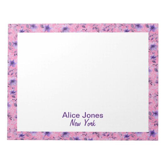 Schattige lavendelpatroon waterverf bloem roze notitieblok (Voorkant)