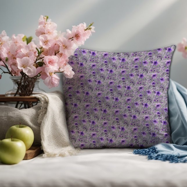 Schattige lavendelpatroon waterverf Flower Lichtgr Kussen (Creator heeft geüpload)