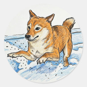 Schattige "Leap Into Love" Shiba Inu Valentijnsdag Ronde Sticker