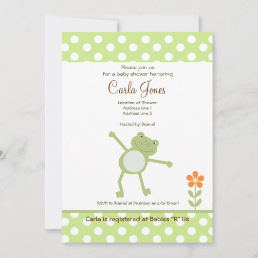 Schattige Leapfrog Baby shower Groene Dot Sinaasap Kaart (Voorkant)