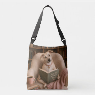 Schattige lees hond watercolor bibliotheek illustr crossbody tas