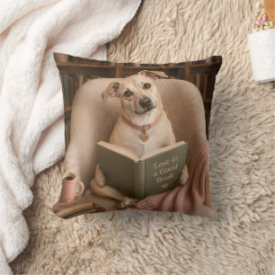 Schattige Lees Hond Watercolor Bibliotheek Illustr Kussen