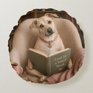 Schattige lees hond watercolor bibliotheek illustr rond kussen