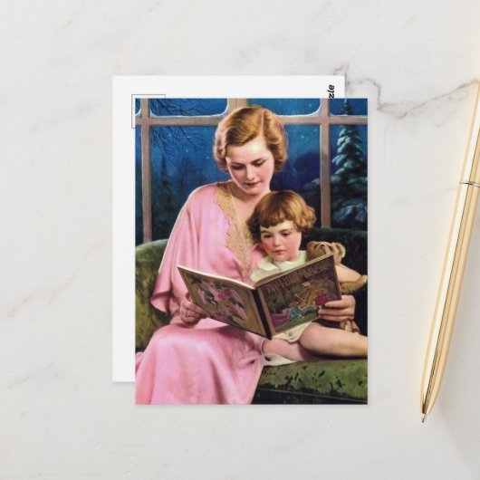 schattige  leesdame briefkaart (Voorkant / Achterkant in situ)