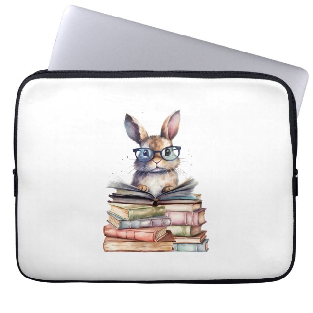 Schattige leeskonijn met bril Boeken Boekenwurm Re Laptop Sleeve (Voorkant)