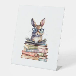 Schattige leeskonijn met bril Boeken Boekenwurm Re Reclamebord Met Voetstuk