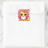 Schattige leeuw cartoon vierkante sticker (Tas)