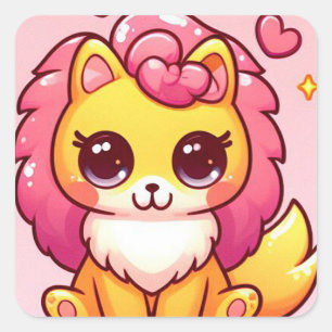 Schattige leeuw cartoon vierkante sticker